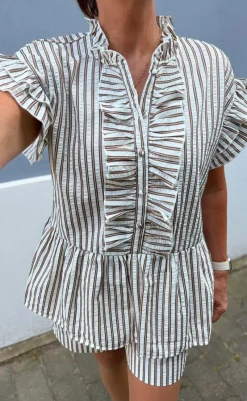 Clearance Top - Freya - White/Brown Striped T-shirts & Toppe