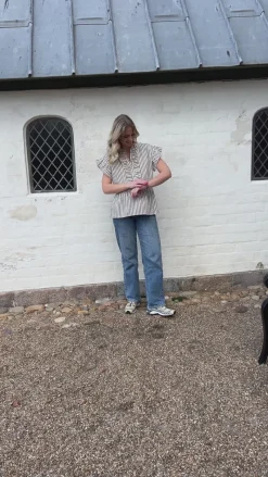 Clearance Top - Freya - White/Brown Striped T-shirts & Toppe