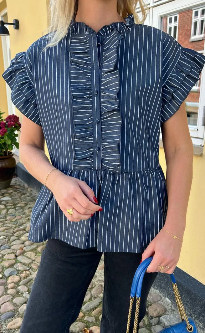 Discount Top - Freya - Denim Blue Pinstripe T-shirts & Toppe