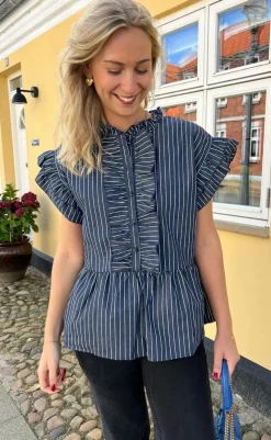 Discount Top - Freya - Denim Blue Pinstripe T-shirts & Toppe