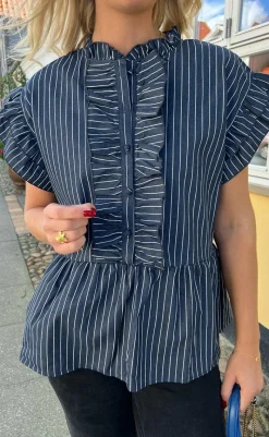 Discount Top - Freya - Denim Blue Pinstripe T-shirts & Toppe