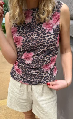 Outlet Top - Martina Mesh - Leopard / Flower T-shirts & Toppe