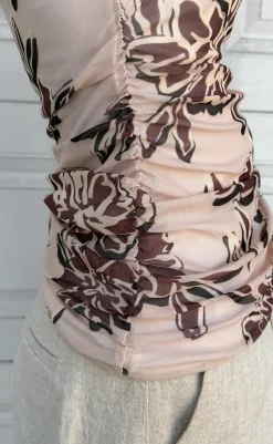 New Top - Martina Mesh - Brown Flower T-shirts & Toppe
