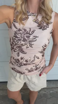 New Top - Martina Mesh - Brown Flower T-shirts & Toppe