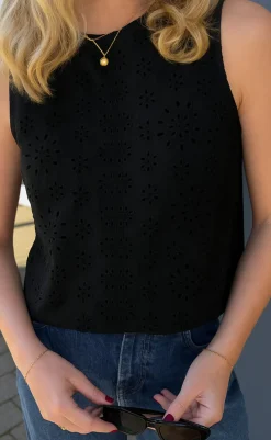 Discount Top - Naja - Black Denim W. Embroidery T-shirts & Toppe