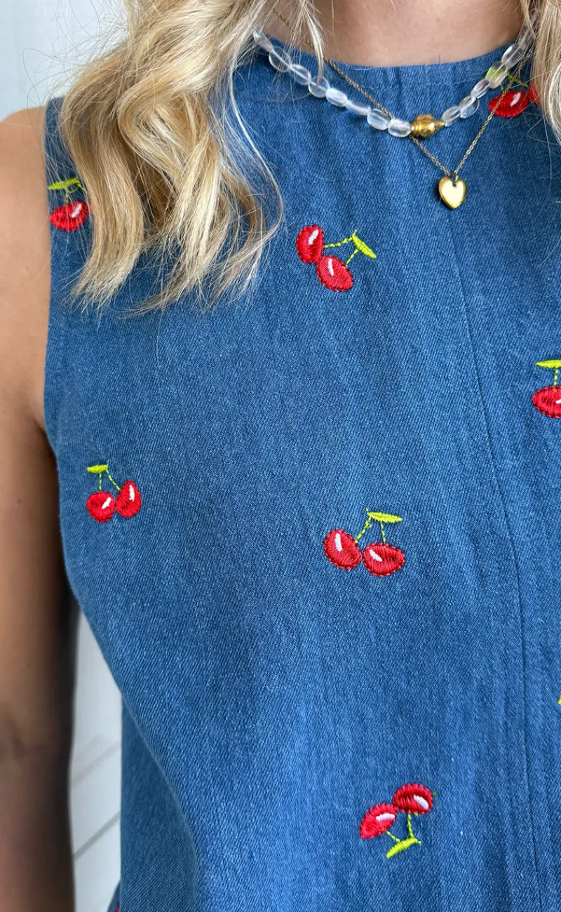 Online Top - Naja - Denim Blue w. Cherries T-shirts & Toppe