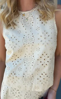 Clearance Top - Naja - Off White Denim W. Embroidery T-shirts & Toppe