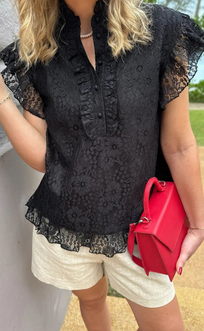 Hot Top - Pia Lace - Black T-shirts & Toppe