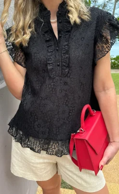 Hot Top - Pia Lace - Black T-shirts & Toppe
