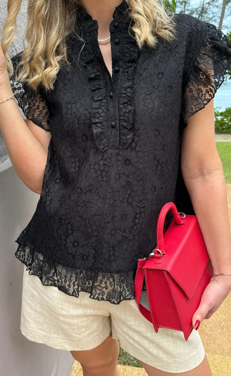 Hot Top - Pia Lace - Black T-shirts & Toppe