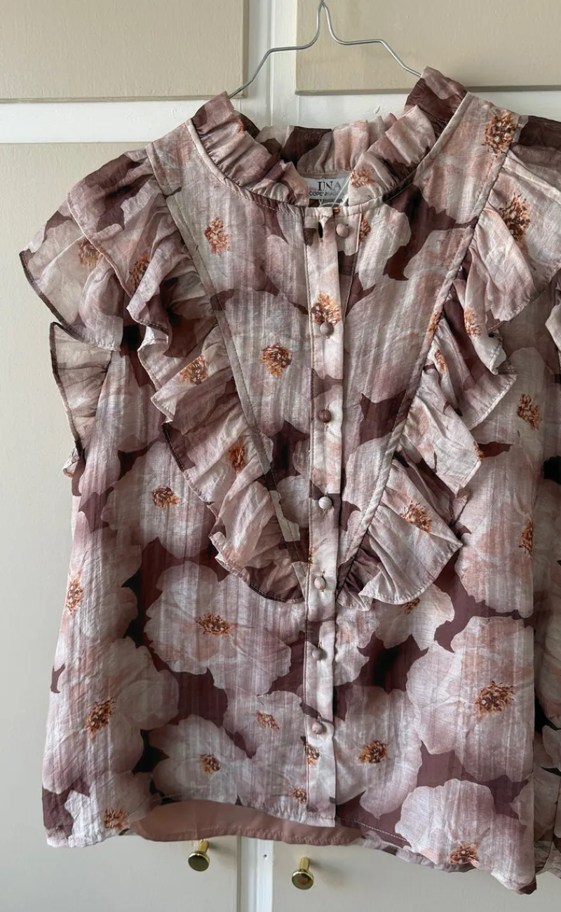 Hot Top - Zita - Brown Flowers T-shirts & Toppe