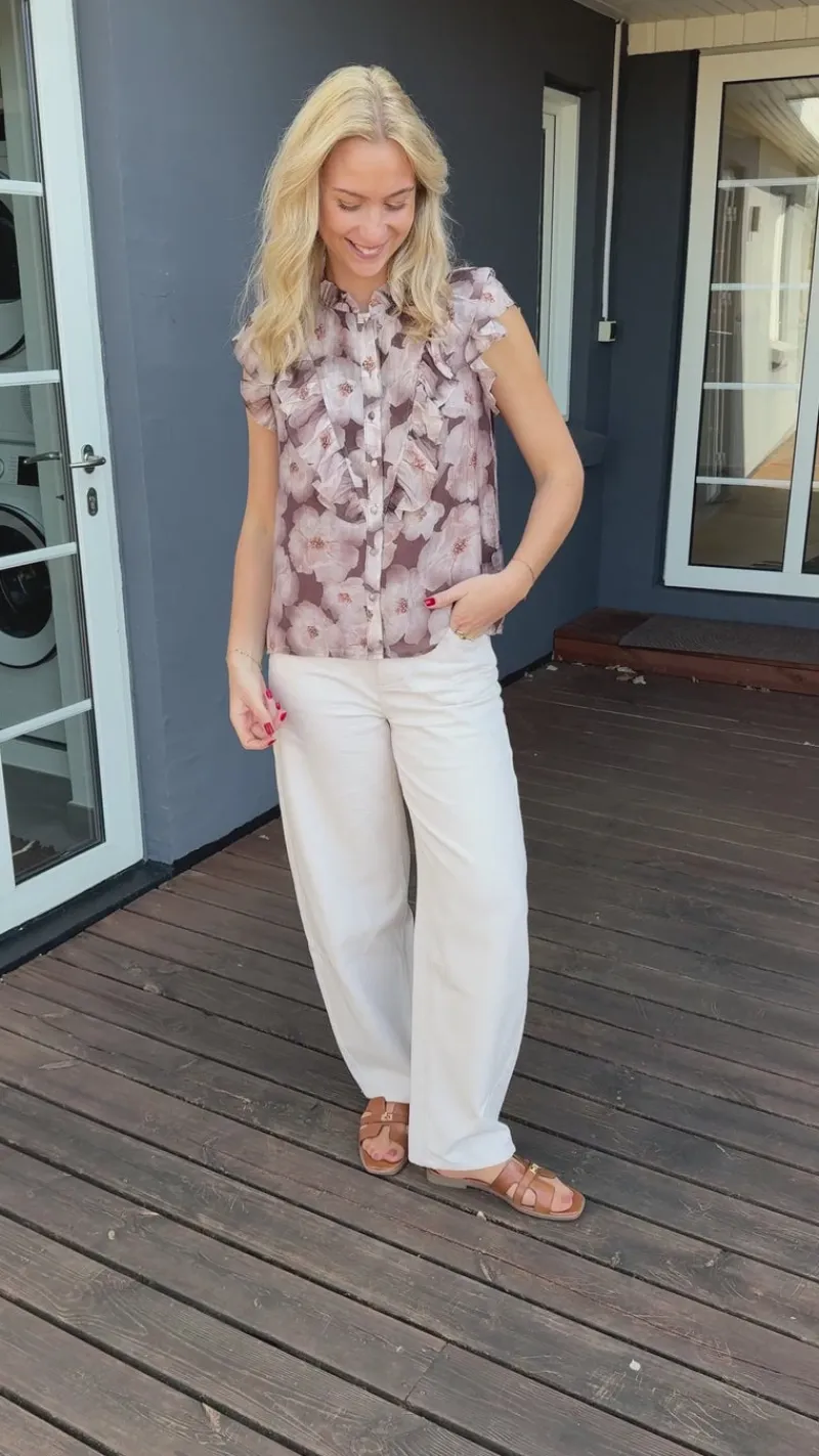 Hot Top - Zita - Brown Flowers T-shirts & Toppe