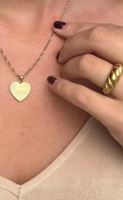 Outlet Halskæde - Textured Heart - Golden Smykker