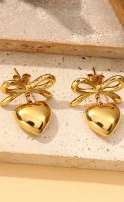 Online Øreringe - Heart Bow - Gold Colour Smykker