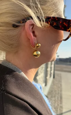 Online Øreringe - Drop Ball - Gold Colour Smykker