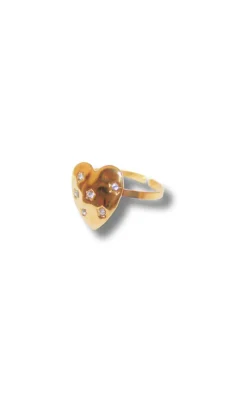 Clearance Ring - Chunky Heart - Gold Colour Smykker