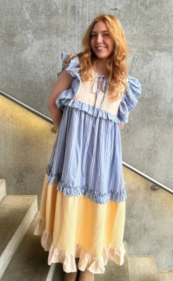 Discount Kjole - Heart Dance - Beige/Light Blue Kjoler