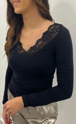 Tim & Simonsen Bluse - Belen V-Lace - Nero Bluser