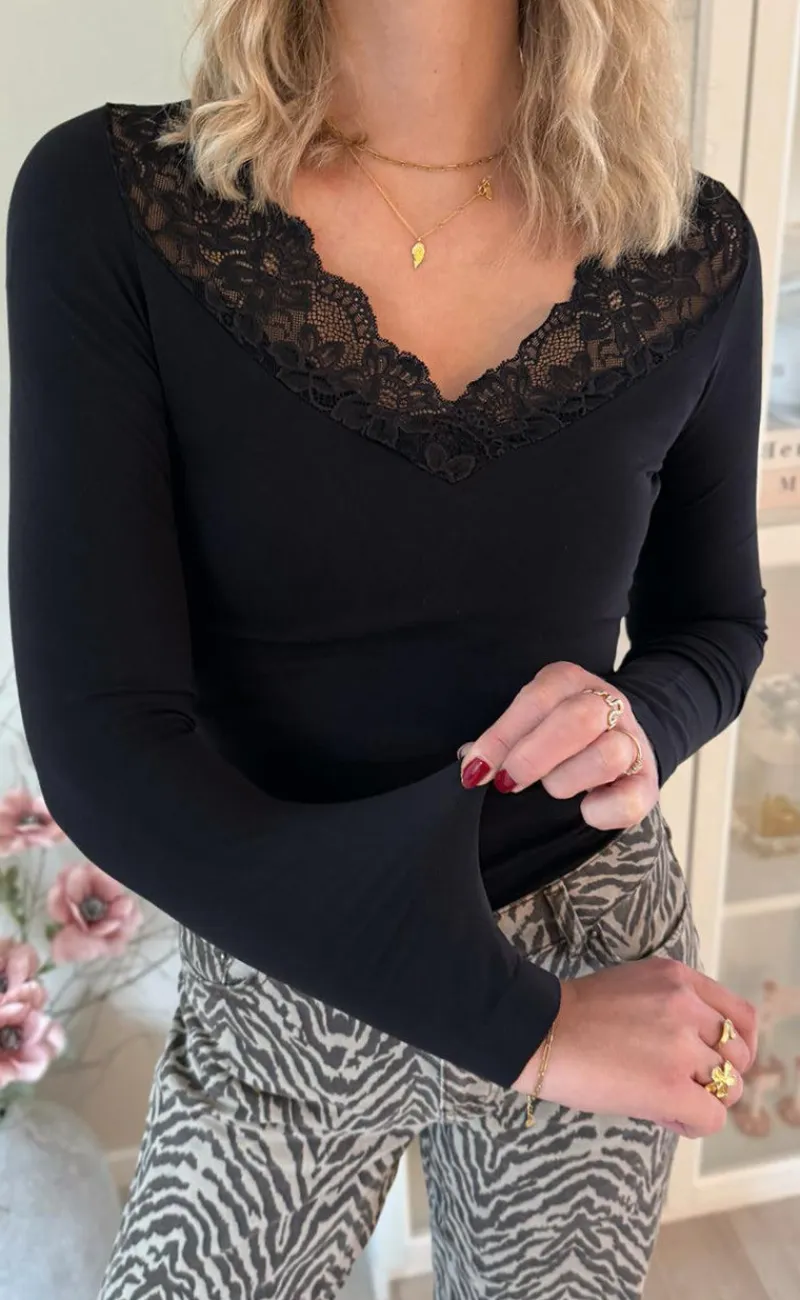 Tim & Simonsen Bluse - Belen V-Lace - Nero Bluser