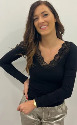 Tim & Simonsen Bluse - Belen V-Lace - Nero Bluser