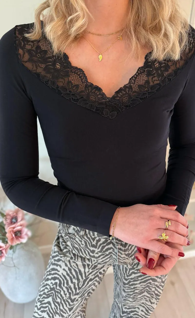 Tim & Simonsen Bluse - Belen V-Lace - Nero Bluser