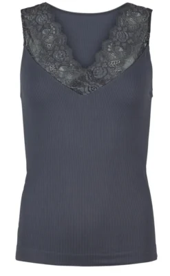 Discount Tim & Simonsen Top - Belen V-Lace - Antracite (vendbar) T-shirts & Toppe