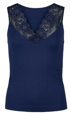 Clearance Tim & Simonsen Top - Belen V-Lace - Marine (vendbar) T-shirts & Toppe