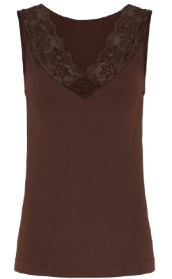 Tim & Simonsen Top - Belen V-Lace - Cioccolato (vendbar) T-shirts & Toppe