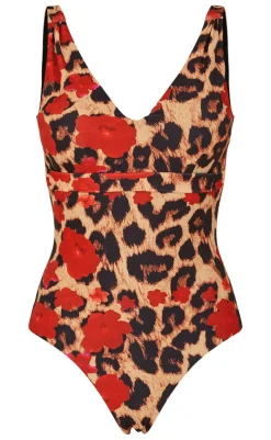 Sale Badedragt - Kathrin - Leo / Red Flowers Badetøj